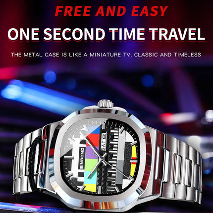 BINBOND Creative TV Dial Men's Watches New Fashion Original Retro Design Luminous Quartz Wristwatch For Man With Calendar Week
