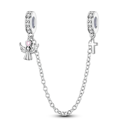 Sparkling Clear Silver Safety Chain 925 Sterling Silver Safety Chain Charm Beads Fit Original Bangle Bracelet DIY Jewelry