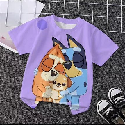 Unisex Bluey Toddler 3D T-Shirt Summer Cool Breathable Short Sleeve Cartoon Print Lightweight Casual Tee for Boys and Girls