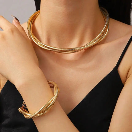 New Punk Style Gold Color Multilayer Wrap Necklace for Women Fashion Simple Design, Trendy Holiday Party Jewelry Accessories