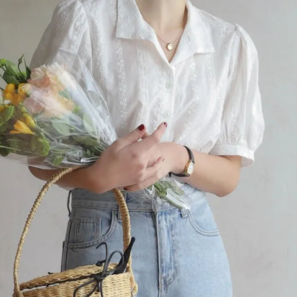 Ele ort Sve Chiffon irt Women's Summer Faion Design Sensation Unique Fairy Aosphere Sli Bubble Sve Blouse