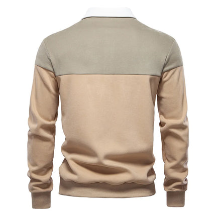 2025 New Arrival Long-Sleeve Polo-Collar Sweatshirt for Men, High-Quality Patchwork Casual Top