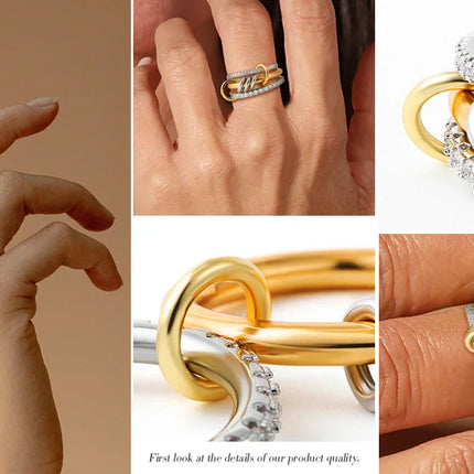 New Stainless Steel Cubic Zirconia Stackable Rings for Women 18k GoldPlating Multi-Link Connected Statement Ring Stack Jewelry