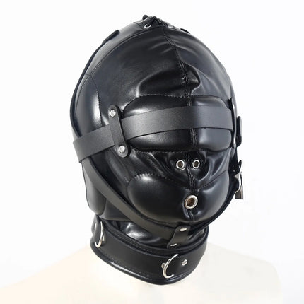 Padded Leather BDSM Hood Mask with Removable Eye Cover Lockable Choker Mouth Opening Slave Role Play Fetish Gear Adult Sex Toy