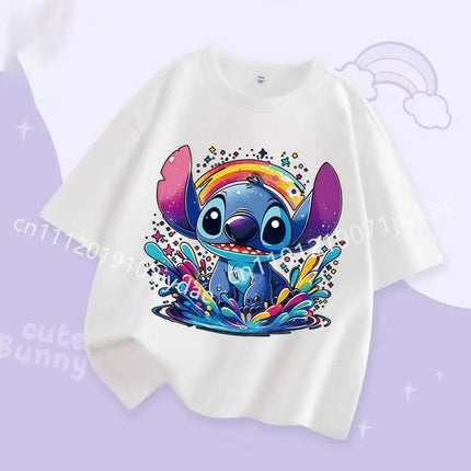 2026 Fashion Casual Round Neck T-Shirt for Boys and Girls Daily Tops Stitch Kids T Shirt Cute Cartoon Print Short-Sleeved