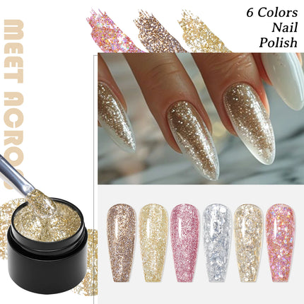 7PCS/SET Glitter Nail Polish,Sparkly Shiny UV LED Soak Off 6Colors Gel Polish Kit Home DIY Manicure Nail Salon Varnish With Tool