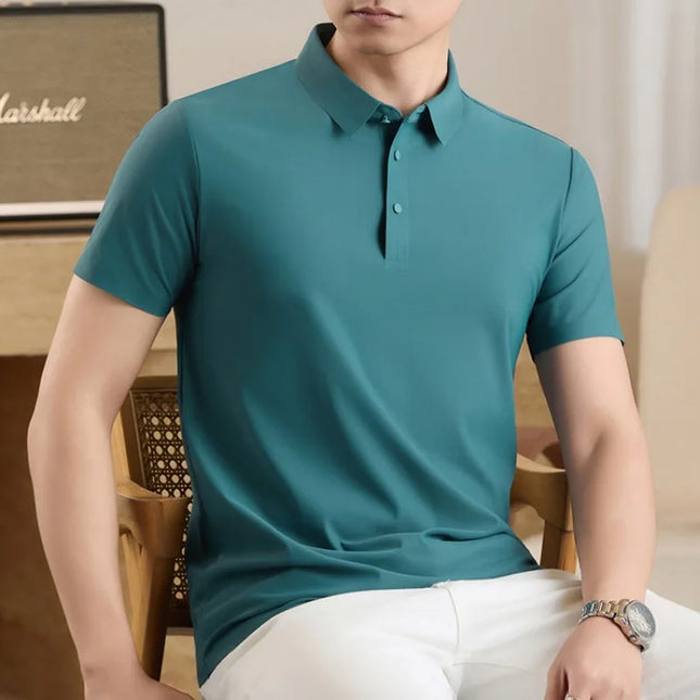Ice Silk Polo Shirt – Quick-Dry, Breathable & Lightweight, Seamless Knit Design, Business Casual Short Sleeve Top Golf