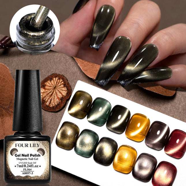 7pcs Gold Light Cat Magnetic Gel Nail Polish Set Maillard Magnetic Gel Semi Permanent Soak Off UV Gel Varnish Nail Art Manicure