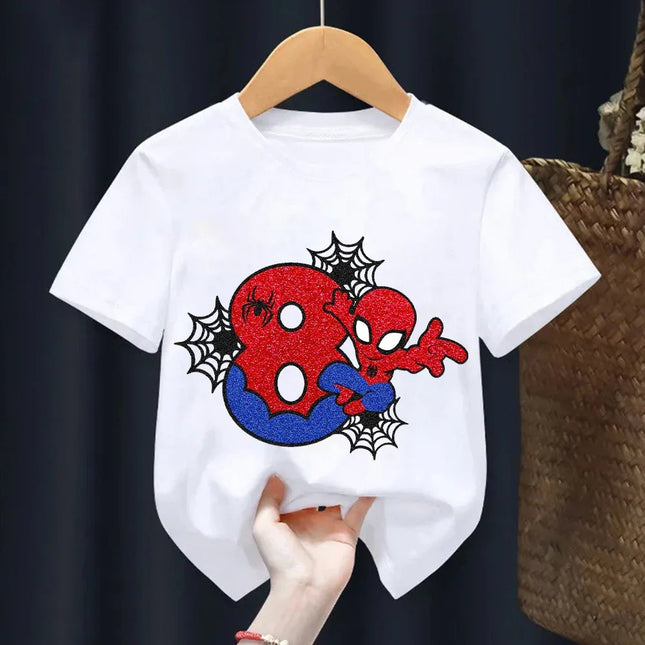 Marvel Summer Children's 100% Cotton T Shirt Soft Fabric Cartoon Version Spider Man Digital Printing Suitable Boys Girls To Wear