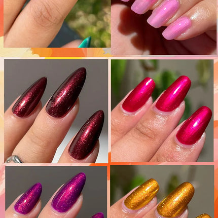 7ml Metallic Gel Nail Polish Red Chrome Effect Soak Off Varnish Semi-Permanent Nails Art Manicure Base Top Coat and Magnetic