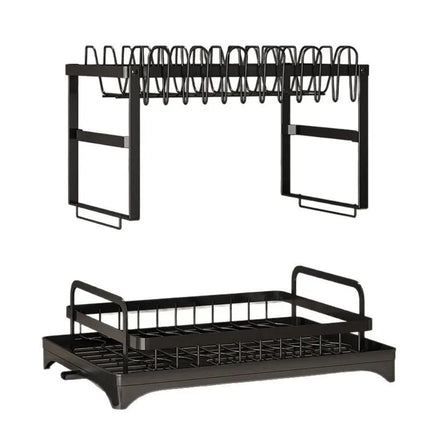 Double-layer large-capacity dish drain rack | With water guide tray, rust-resistant and durable, kitchen countertop storage rack