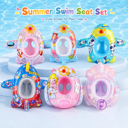 1PC Inflatable Swim Seat Pool Float with Steering Wheel, Cartoon Swimming Ring Water Float Seat for Summer Beach Pool Party