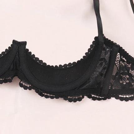 Lace Crotchless Bra G-string Set 2pcs Erotic Cutout Bra Open Cup Bra Hollow Out Underwears Women Lingerie