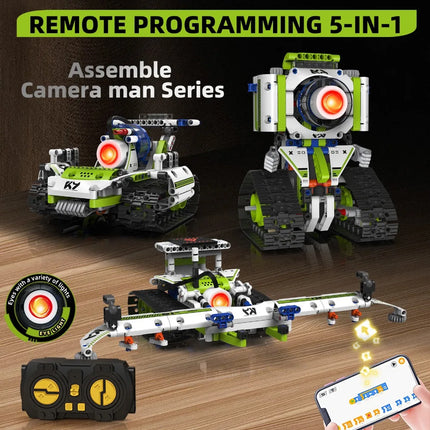 K96158 337PCS 5-in-1 Electric Remote Control Programmable Robot Building Blocks STEM Educational Coding Toy with Digital Display