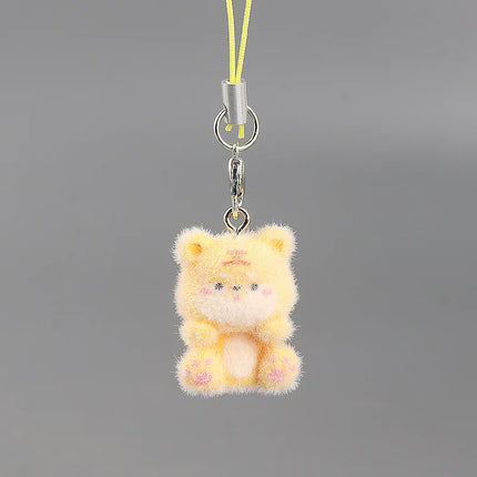Flocking Animal Dog Cat Pendant Cute Keychain Keyring Bag Earphone Car Keychain Decor Keychains Accessories Phone Chain Lanyard
