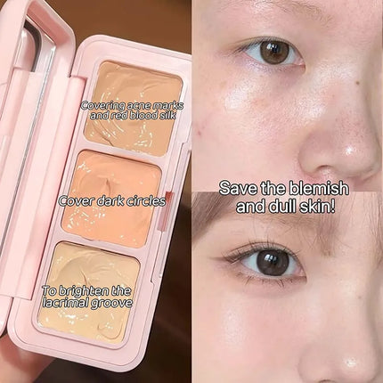 3-Color Correcting Concealer Strip Palette Hydrating Eye Brightening Concealer Contour Cream Full Coverage Oil-Control Makeup