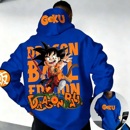 2026 Dragon Ball Retro Anime Hoodie, Kid Goku Print Men's Pure Cotton Hoodie, Casual Loose Sports Daily Version  Y2K Style