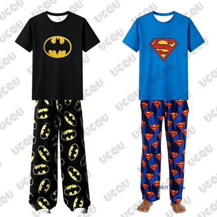 Men's Trousers Tracksuit Batman & Superman Print Tshirt+Pajamas Pant Set Couple Casual Suit Oversize Clothes 2 Piece Outfits