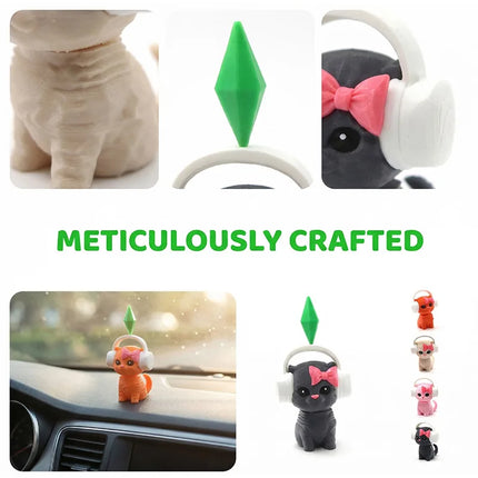 The Sims Cat Dancing Cat Car Ornament Creative Cute Kitten Mini Earphone Cat Model Home Desktop Decor  Automotive Interior Gift