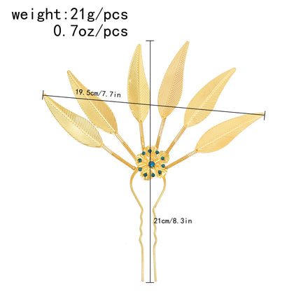New Golden Alloy Leaf Crystal Flower Hairpin Hair Accessories for Women Thailand Ethnic Dance Party Decoration Headwear Jewelry