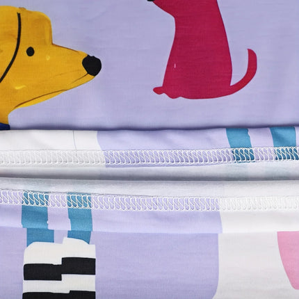 Women's Tee - Colorful Cartoon Dog Pattern Graphic, Playful Pet Print Design for Casual Daily Wear