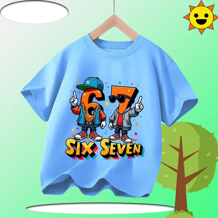 Kids T-Shirts Fashion Oys Girls Cotton Tee Italian 67 Casual Children Clothes Top Summer 67 Six Seven Cool Funny Printed T-shirt