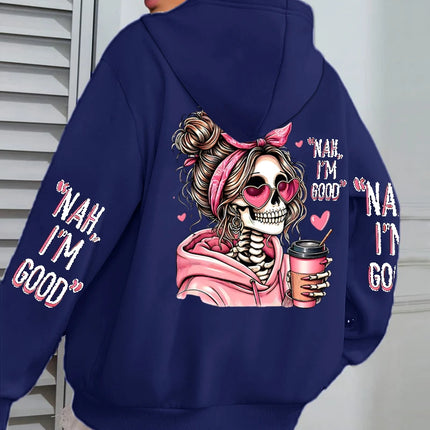 I'm Good Coffee Skull Funny Printing Womens Hoodie Loose Jogging Pullovers Fleece Autumn Sportswear Casual Y2K Unisex Hoody