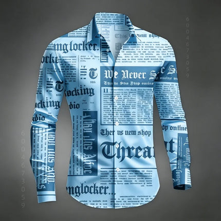 Men's Shirt Long Sleeved Shirt Newspaper Letter Print Retro Casual Single Breasted Shirt Street Style Trendy Men's Top XS-6XL