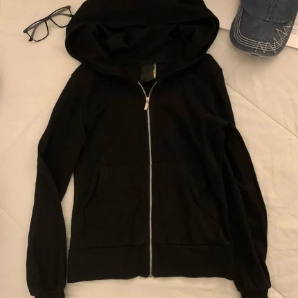 Harajuku Vintage Zipper Hooded Cardigan Korea Fashion Solid Sports Sweatshirt Women New Autumn Winter Casual Warm Clothes 2025