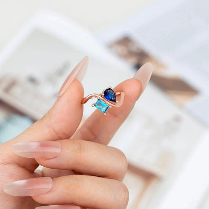 Custom Mother Daughter Birthstone Ring Personalized Infinity Bond Two Stone Ring 18K Gold Plated Jewelry Gift for Mom
