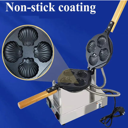 Commercial Muffin Waffle Maker Shell Shape Mini Castella Sponge Cake Machine 4pcs Bread Baking Machine
