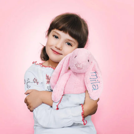 Personalized Cute Plush Bunny Super Soft Custom Stuffed Animal with Embroidered Name on Ear Ideal for Birthday Kid Children Gift