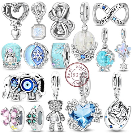 Original 925 Sterling Silver Charms Beads Cute Mushroom Unicorn Love Wings Pearl Charm for Bracelet Pendant Woman Girl Jewelry