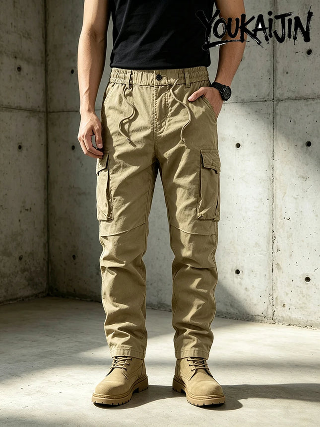 Cotton Men Cargo Pants Khaki Casual Men Tactical Joggers Cargo Multi-Pocket Fashion Black Army Light gray Trousers Work Wear