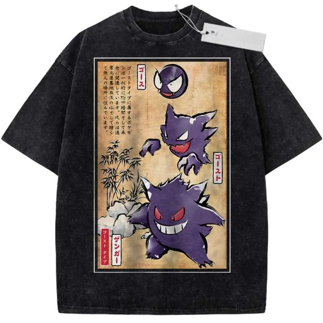 Pokemon Gengar Graphic T Shirt Man Women Oversized Vintage Washed Anime Short Sleeve Tee Summer 2026 Streetwear Casual Tops Y2k