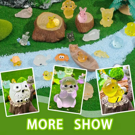 50pcs Mystery Bag of Glow in The Dark Resin Animal Toys, Surprise Mini Figure Set Includes Dogs & Bunnies, Individually Wrapped