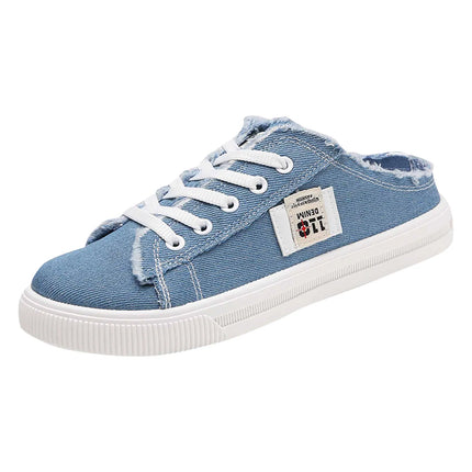 Womens Half Slipper Sneakers Comfortable Women Casual Shoe Lace-up Women Flat Shoes Breathable Canvas Shoes Anti-slip Zapatillas
