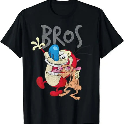 Ren And Stimpy Cartoon Black T Shirt Short Sleeve All Sizes Xb348