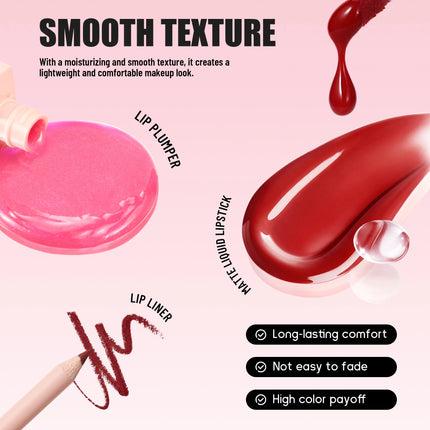 HANDAIYAN 6-Piece Matte Long-Lasting Color Moisturizing Waterproof Lip Liner Set Lip Liner + Lip Gloss + Lip Lacquer Set
