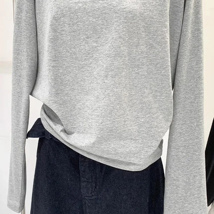 One Shoulder Cotton Slant Shoulder Long Sleeve Women's Interior-Style Wide Truffle Shoulder Base Autumn Winter Shirt