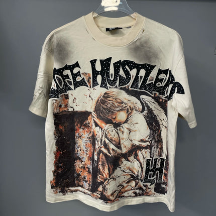 New fashion brand LIFE HUSTLERS Y2K hot stamping hole Men Women T-shirt Streetwear 100% Cotton Loose Round Neck Top Tees