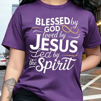 Blessed By God Loved By Jesus Women's Tee - Christian Faith Green Top