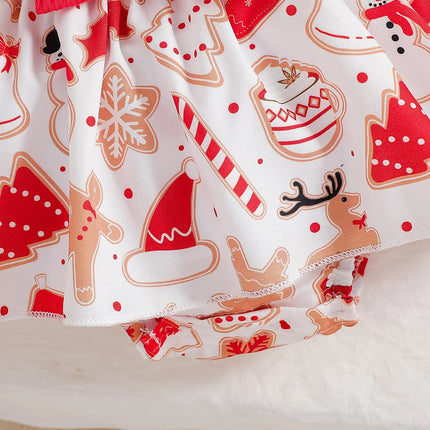 Baby girl cute Christmas costume round neck ruffled long sleeved jumpsuit and suspender jumpsuit, red bow socks and bow headband
