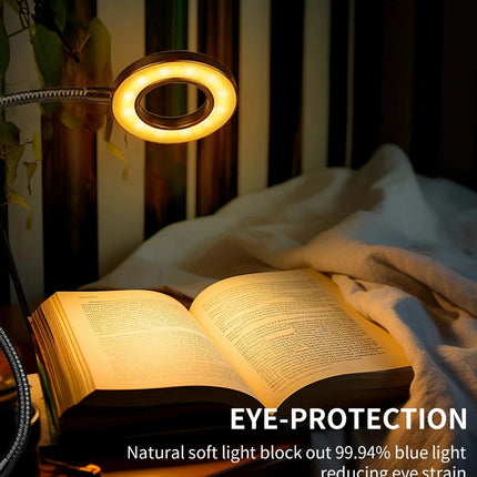 Clip on Light LED Reading Book Study Lamp 3 Color Modes 10 Brightness Eye Protection 360° Flexible Gooseneck Student Desk Lamp