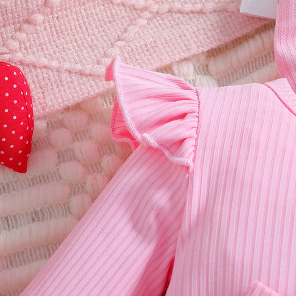Baby girl autumn princess chiffon skirt strawberry print flying sleeves big bow design for birthday party wear