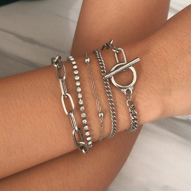 4pcs Punk Curb Cuban Chain Bracelets Set for Women Simple Thick Gold Color Charm Bracelets Fashion Jewelry Accessories New