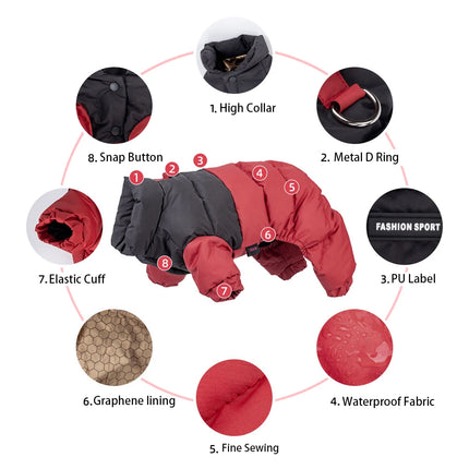 Winter Warm Dog Jacket Waterproof Dog Clothes for Small Medium Dogs Four Legs Chihuahua French Bulldog Jumpsuit Puppy Outfits