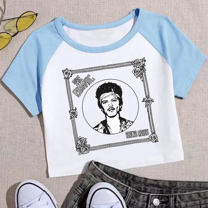 Bruno Mars The Romantic New Album Crop Tops T-Shirt Girls Fashion Women O-Neck Short Sleeve