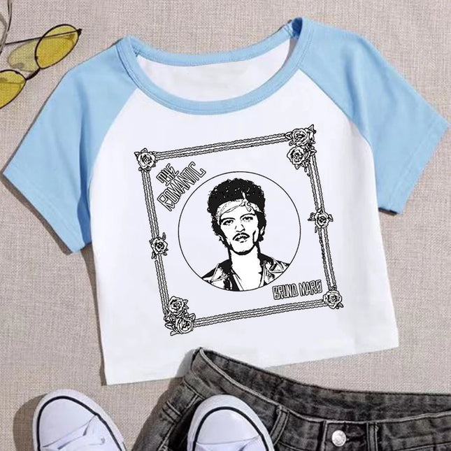 Bruno Mars The Romantic New Album Crop Tops T-Shirt Girls Fashion Women O-Neck Short Sleeve