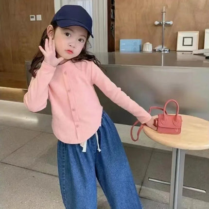 1-12Y Baby Girls Shirt Spring New Children's Long Sleeve T-shirt Solid Color Fashionable Baby Slimming Tops Girls' Base Shirts